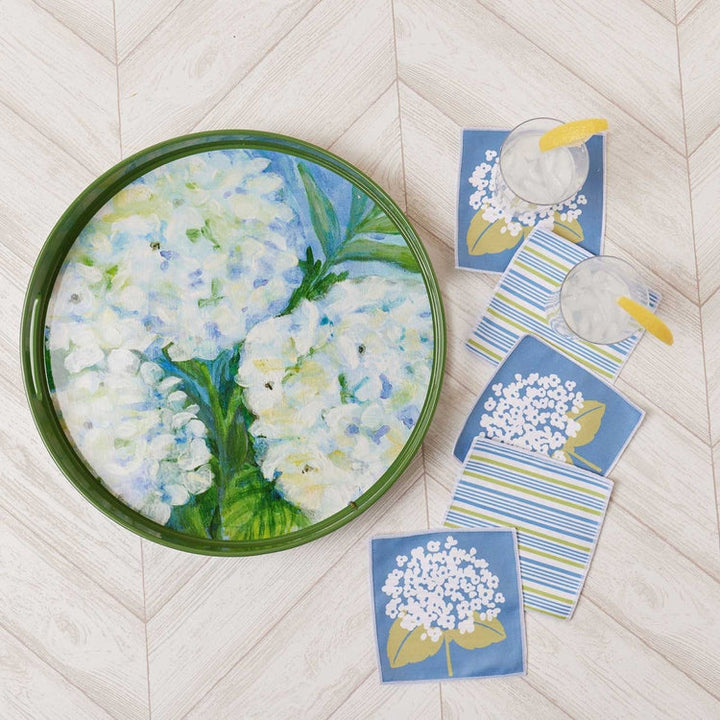 White Hydrangea Round Tray - 15 Inch Floral Design