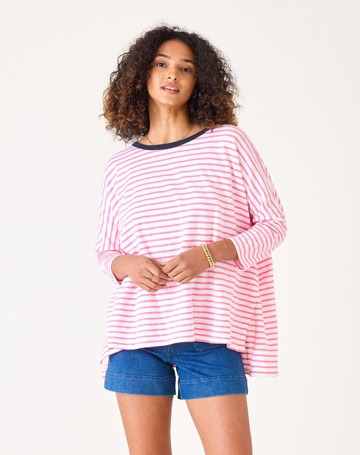 Catalina Slub Tee in Pink + White Stripe Ringer