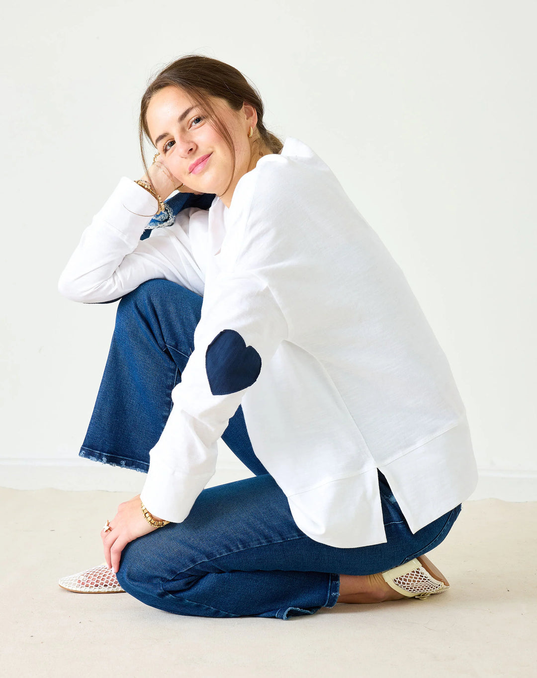 Amour Cotton Tee in White + Navy Heart