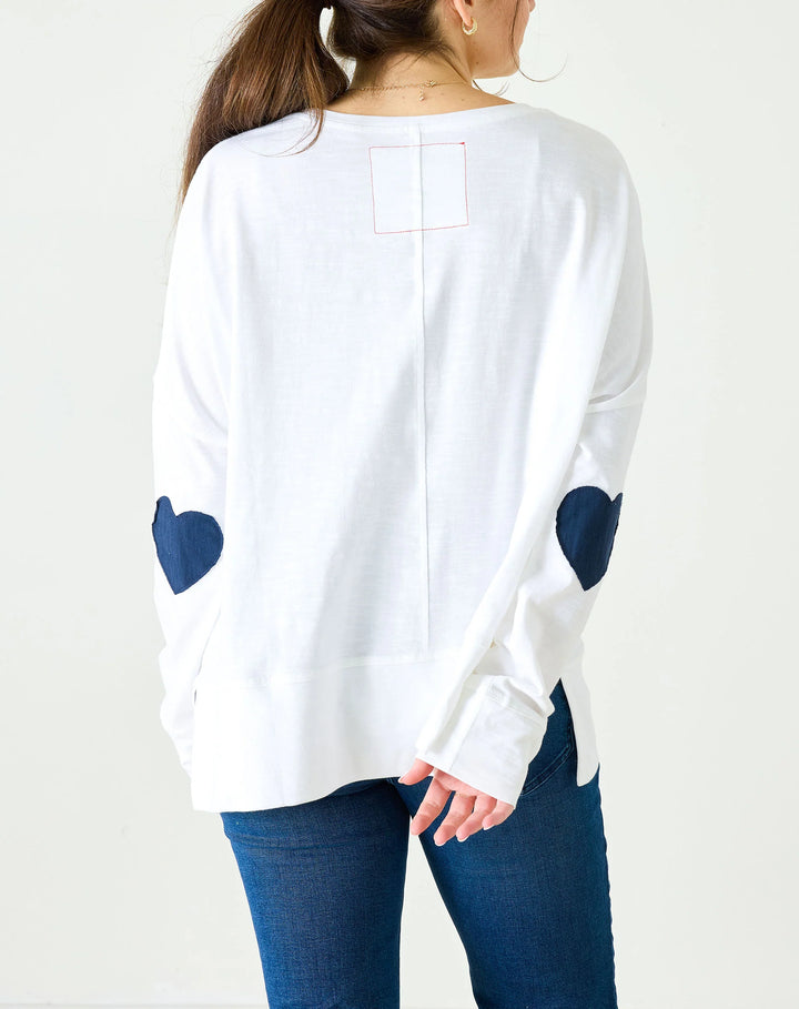 Amour Cotton Tee in White + Navy Heart
