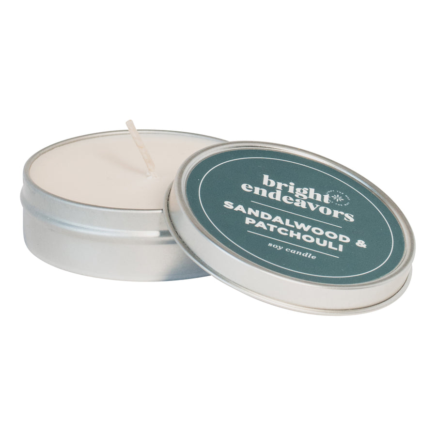 tin candle 4 oz. sandalwood & patchouli