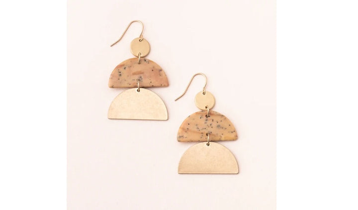 Petrified Wood Stone Half Moon Earring