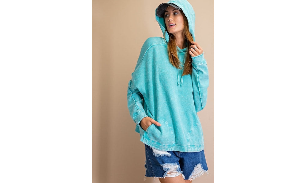 Hooded Terry Knit Sweatshirt-Aqua
