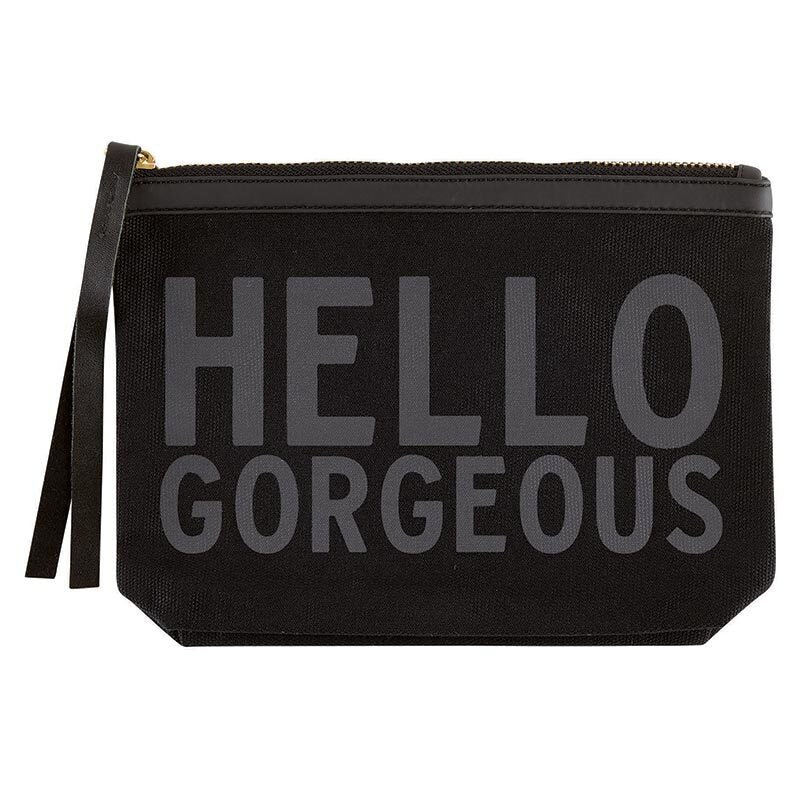 'Hello' Black Canvas Pouch