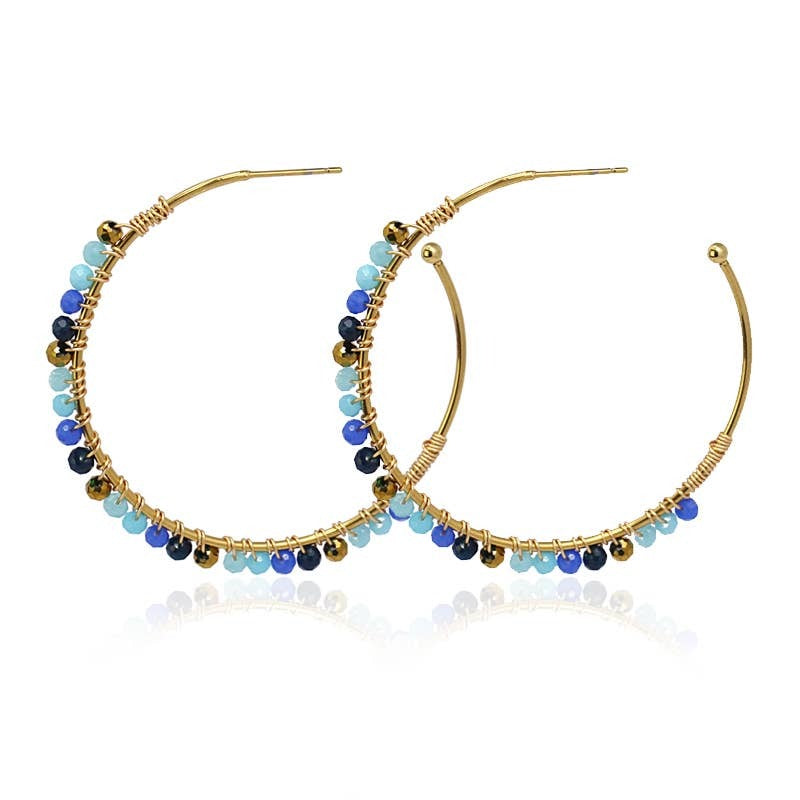 Azul Natural Stone Beaded 14K Gold Plated Hoop Earrings