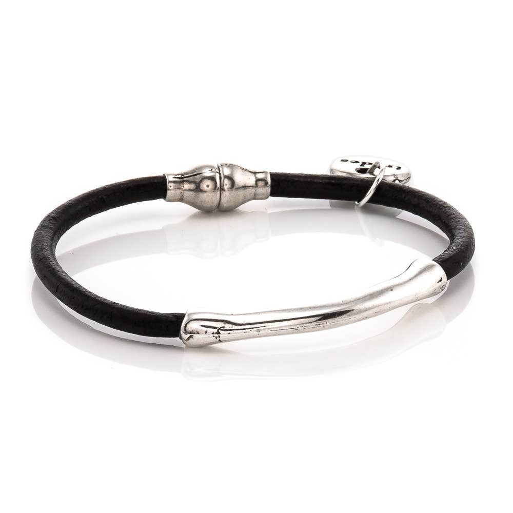 Essential Black Leather Bracelet with Bar