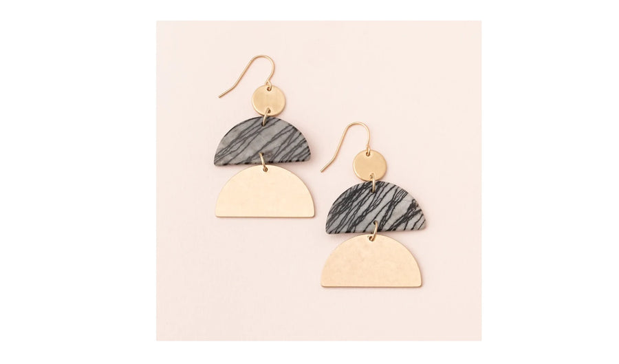 Picasso Jasper/Gold Stone Half Moon Earring