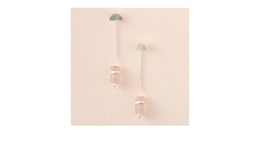 Stone Meteor Dangle Earring in Rose Quartz/Silver