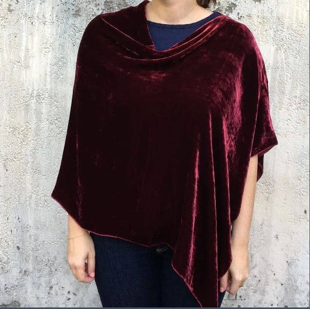 Silk Velvet Poncho in Wine