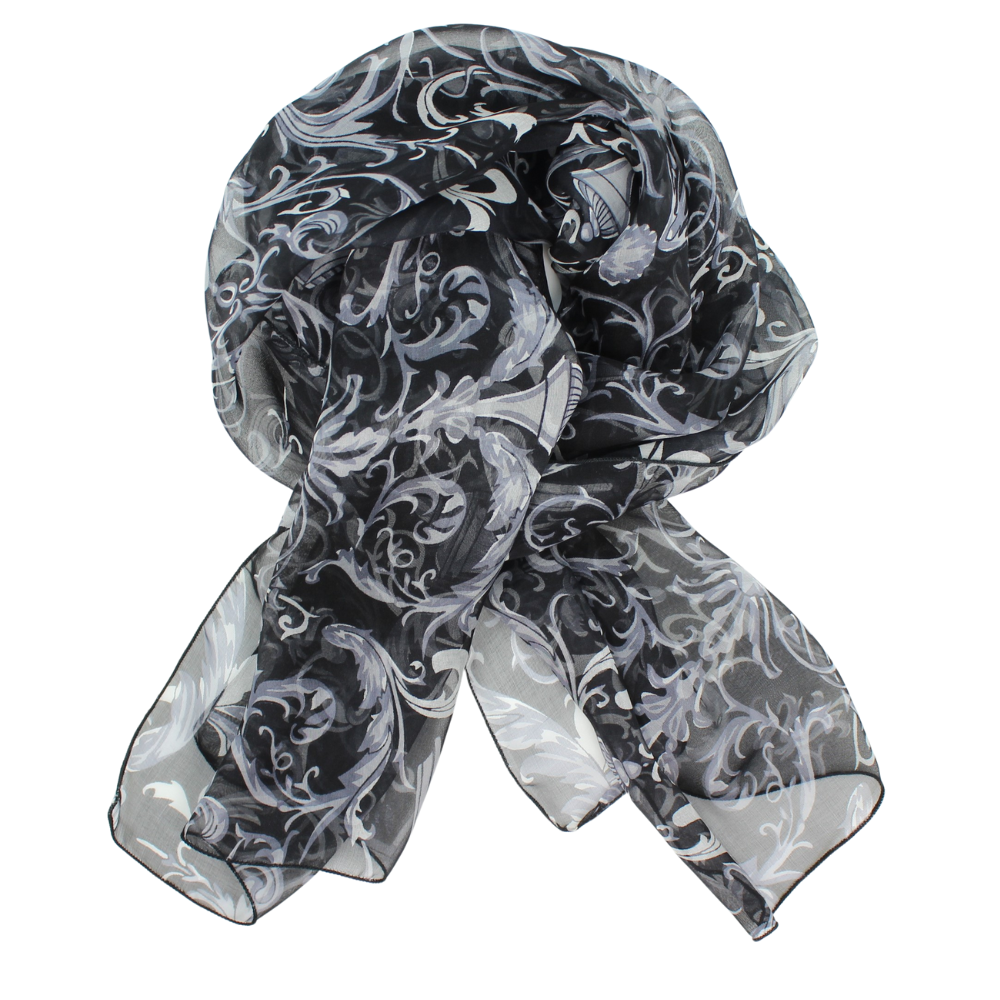Chiffon Silk Scarf in Black & Grey