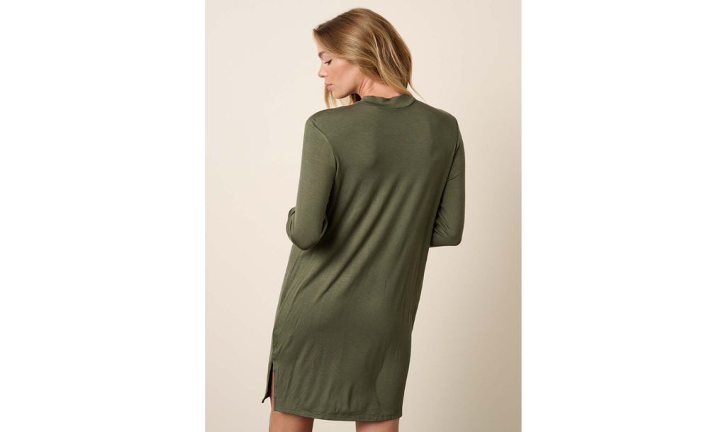 Bamboo Mock Neck Long Sleeve Dress in Olive