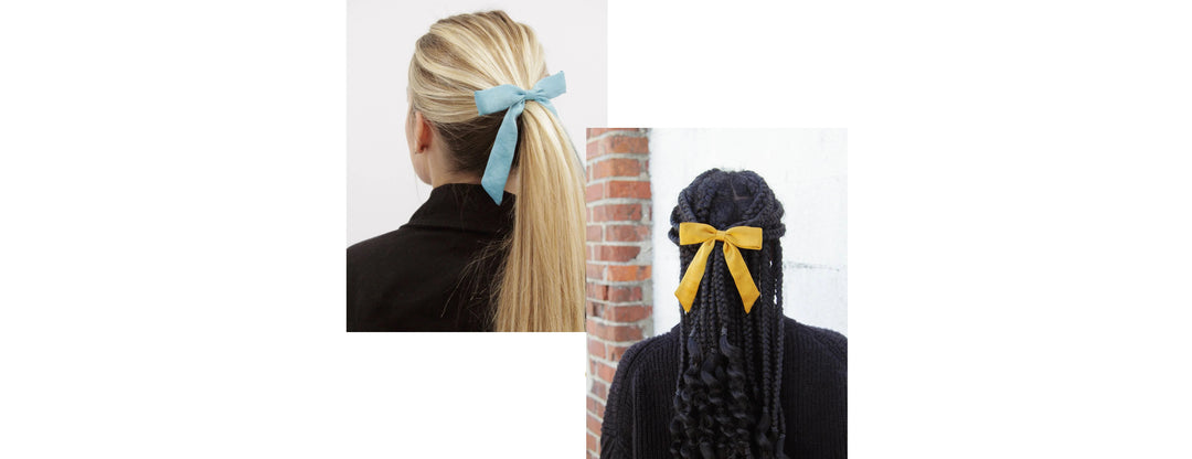 Satin Bow Pony Tail Holder in Gold and Teal (2 pack)