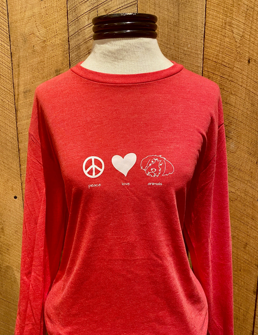 NEW Color! Peace Love Animals Long Sleeve T-shirt