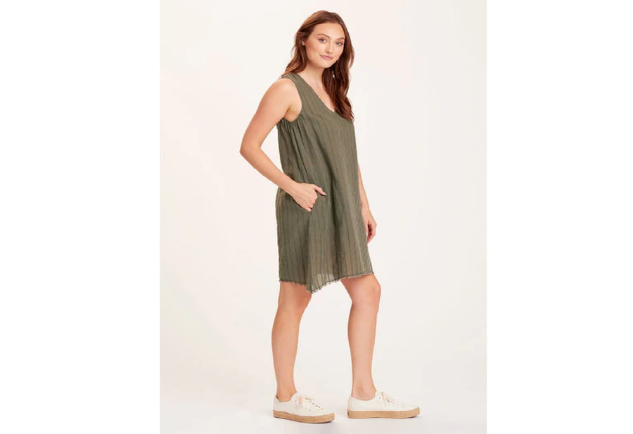 Striped Mori Dress in Dark Green