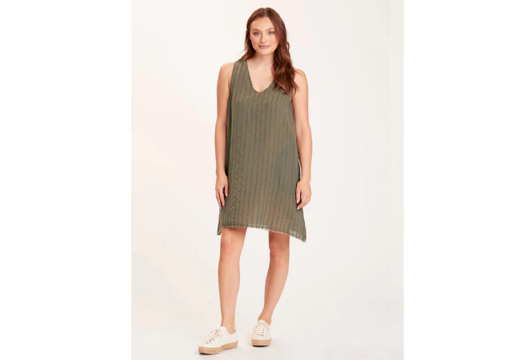 Striped Mori Dress in Dark Green