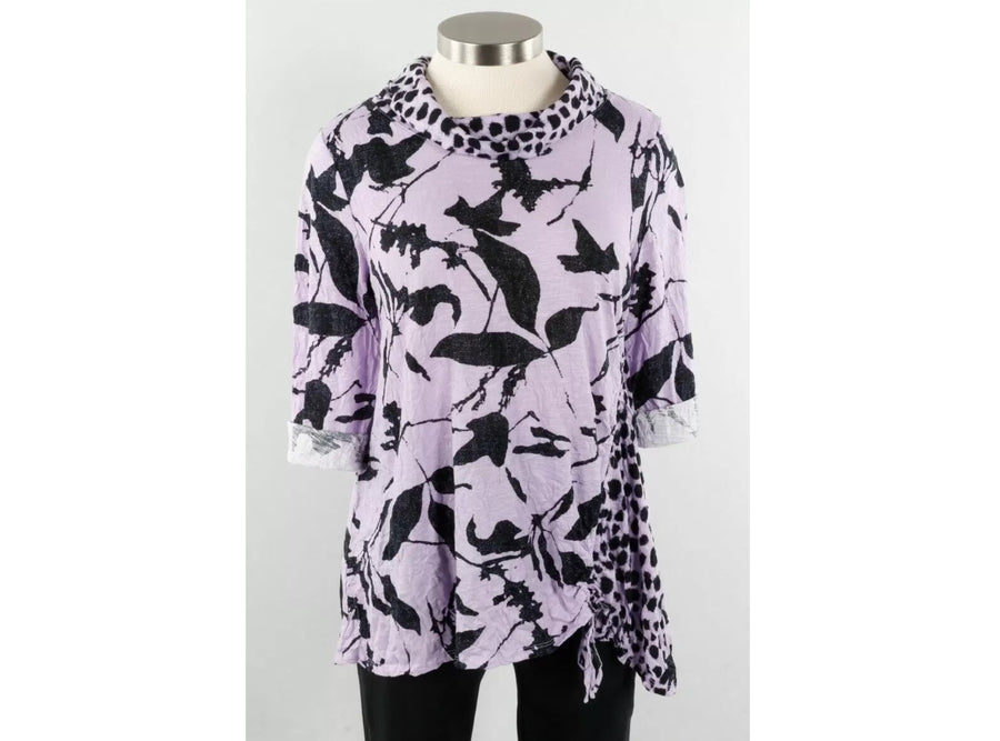 Floral Dot Mix Cowl Tunic in Lilac