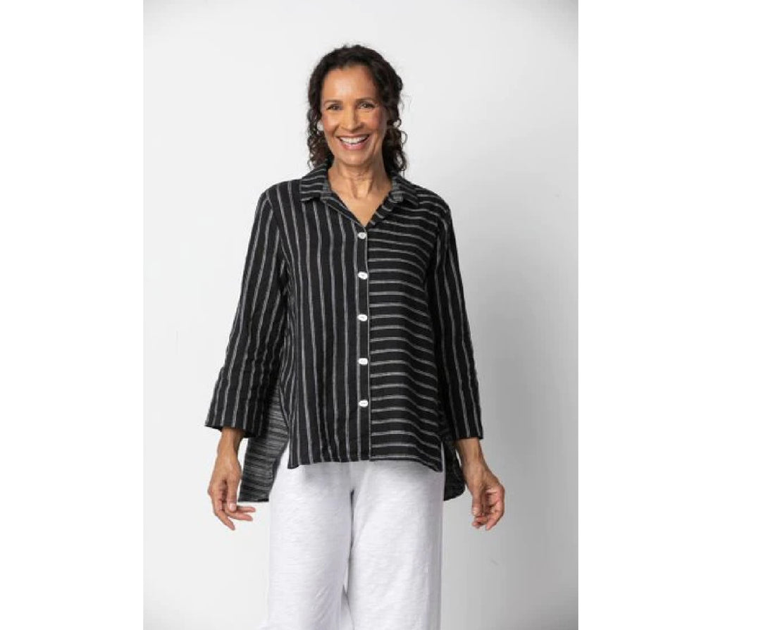 Black Stripe Linen Wrap Tunic
