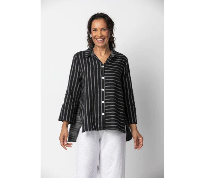Black Stripe Linen Wrap Tunic