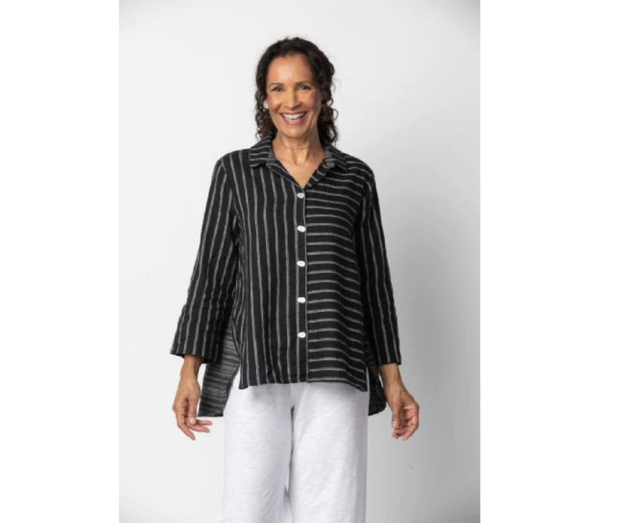 Black Stripe Linen Wrap Tunic