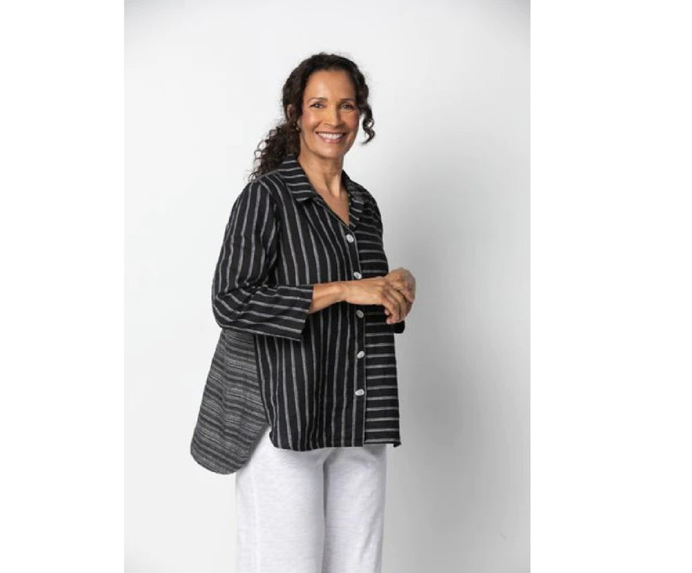 Black Stripe Linen Wrap Tunic