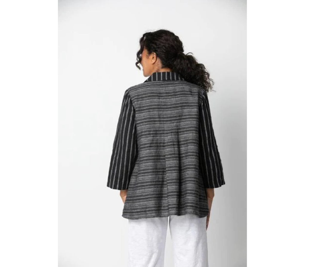 Black Stripe Linen Wrap Tunic