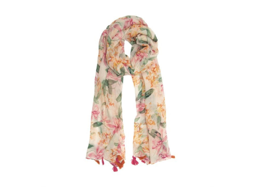 Pink Painted Lily Tassel Scarf