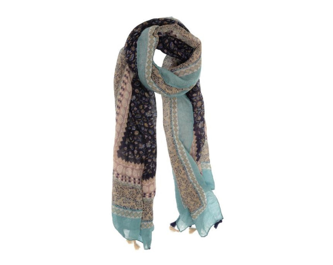 Boho Turquoise Floral Vine Tassel Scarf