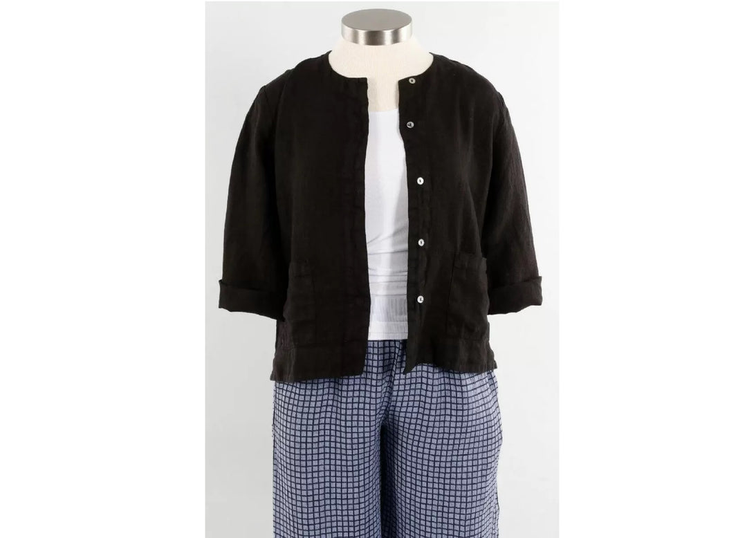 3/4 Sleeve Linen Jacket in Black