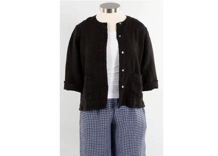 3/4 Sleeve Linen Jacket in Black