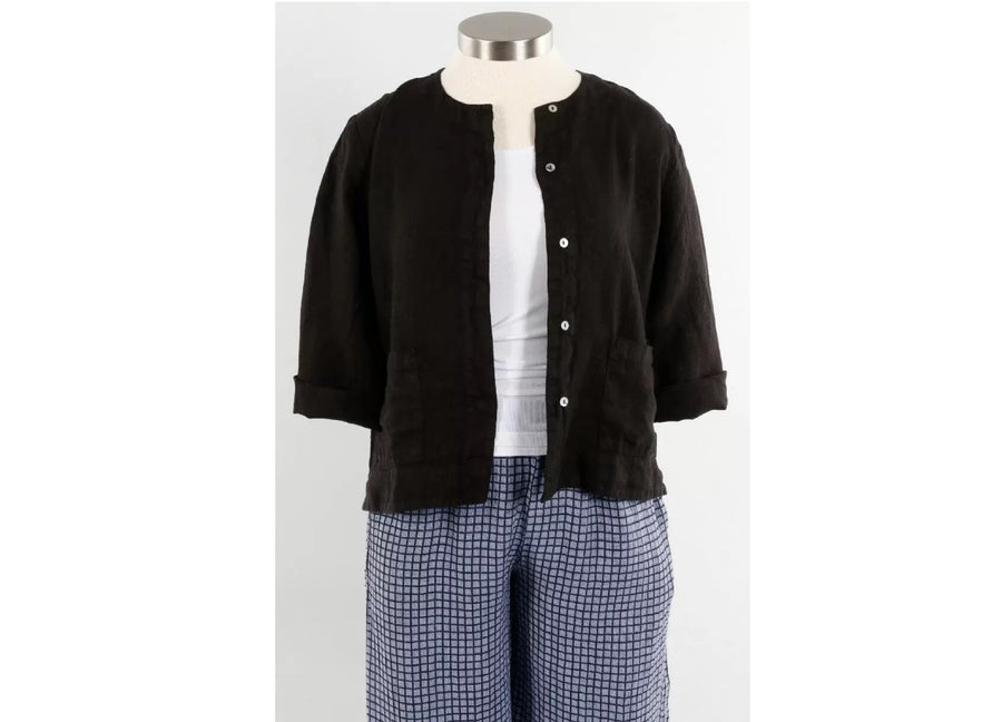3/4 Sleeve Linen Jacket in Black