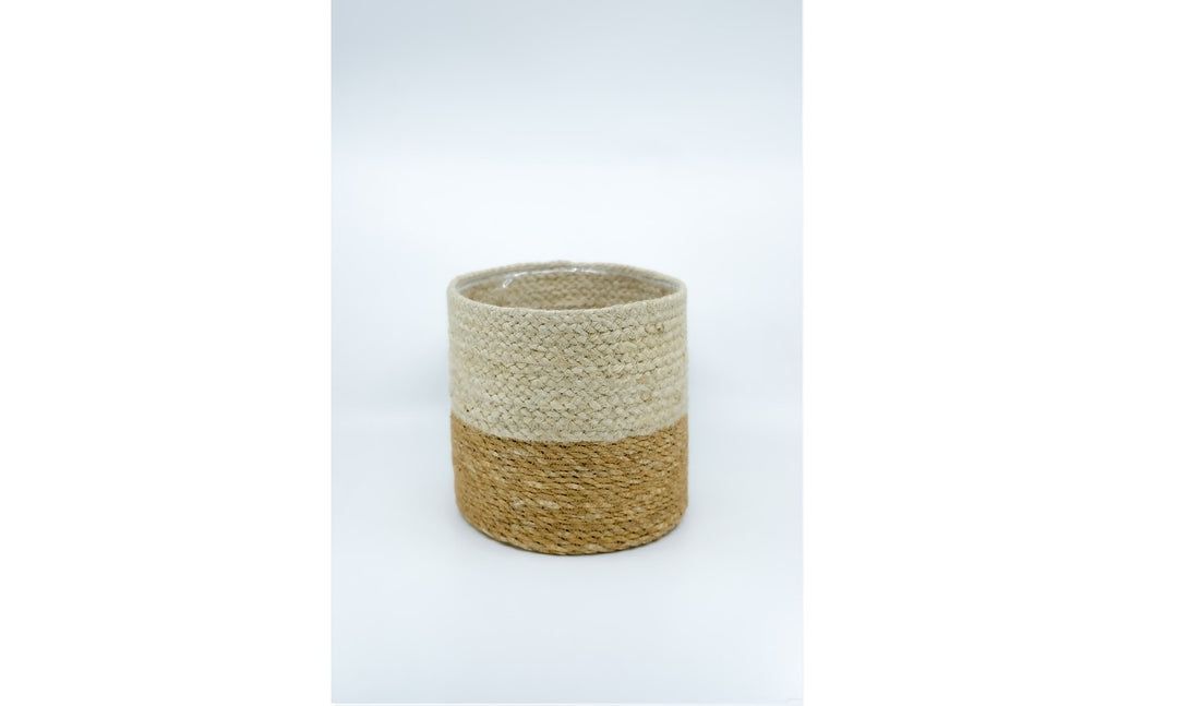 Braided Jute Pot Cover in Dark & Light Natural Fibers
