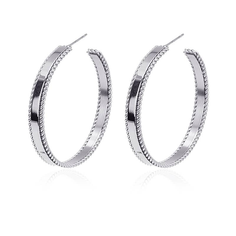 Ribbon Edge Stainless Steel Large Hoop Earrings