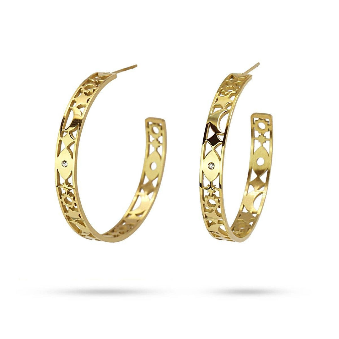 Sun, Moon & Stars 14K Gold-plated Hoop Earrings