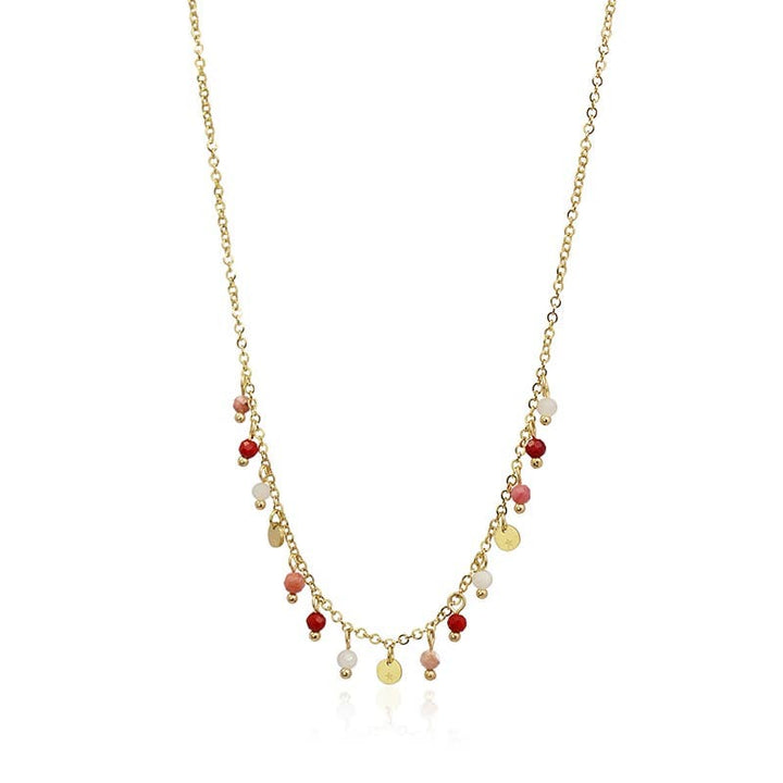 Rose Colored Semi-Precious Stone Beads Necklace