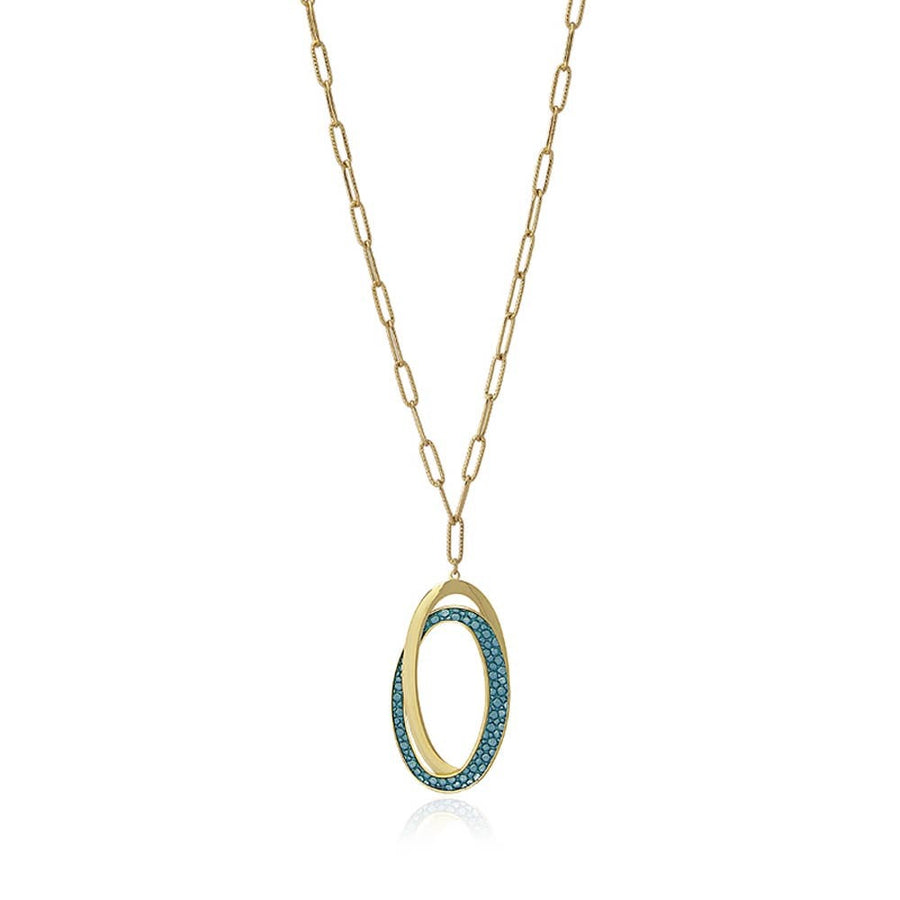 Leather Linked Oval Pendant Necklace