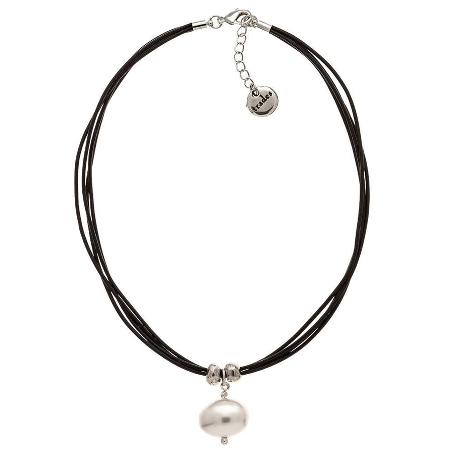 Stunning Cultured Pearl on Black Leather Necklace