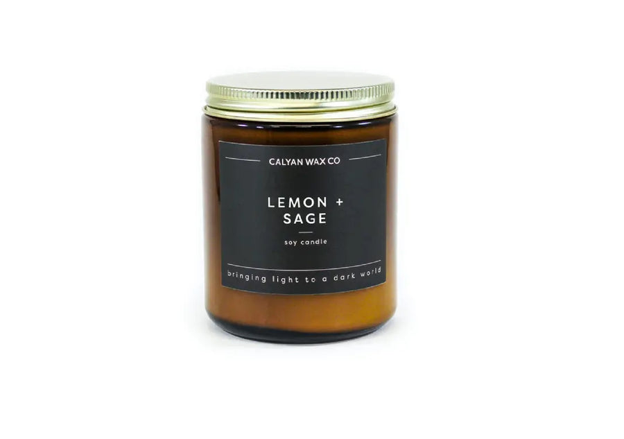Lemon + Sage 8 oz. Soy Candle in Amber Jar