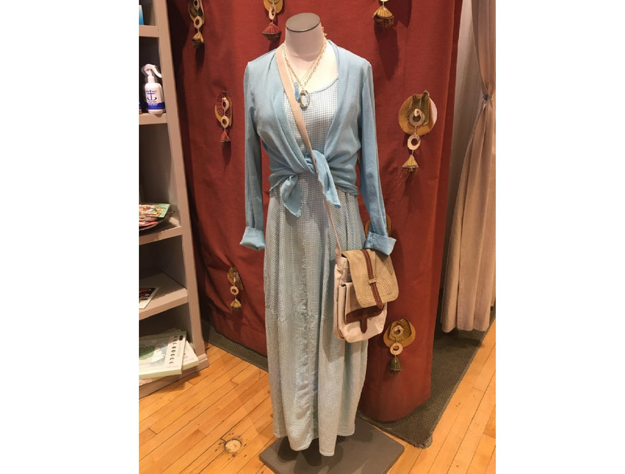 Seamed Bubble Dress in Blue Checked Crinkle