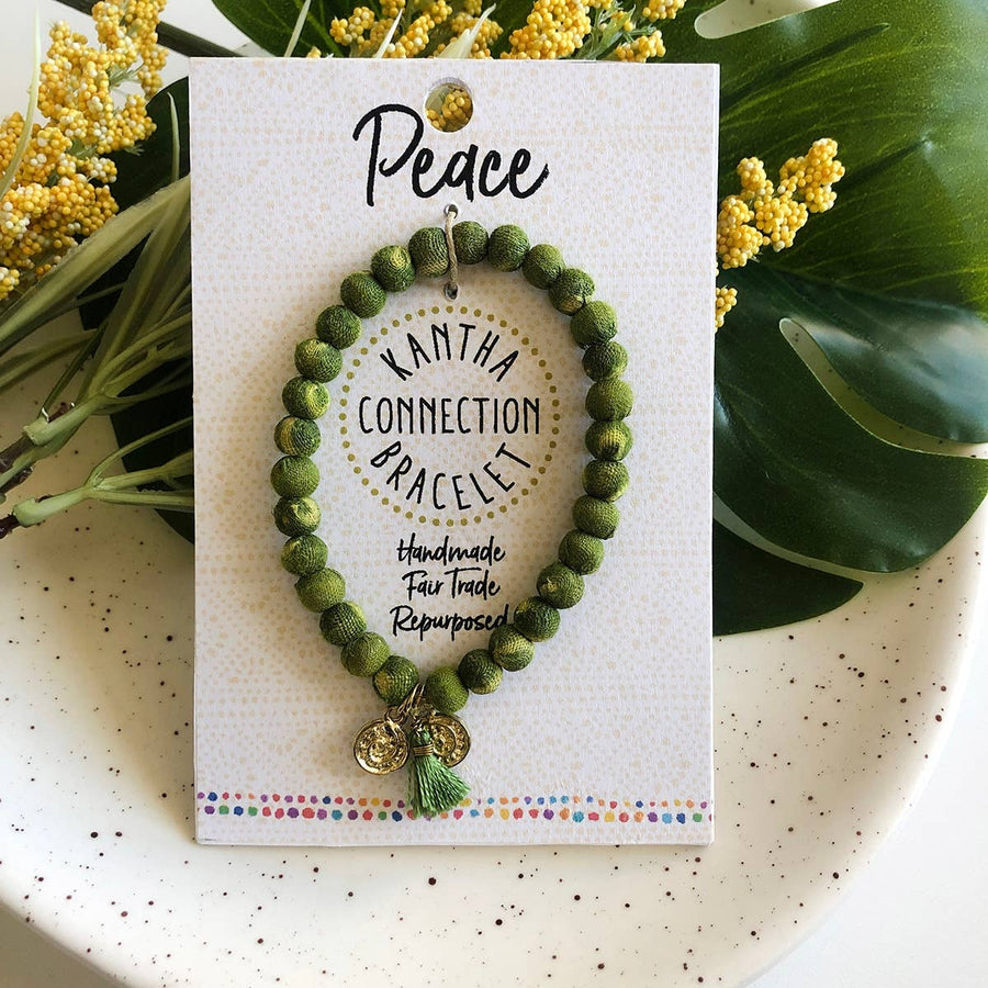 Kantha Connection Bracelet - Olive Peace