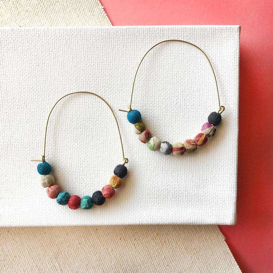 Elongated Kantha Wire Hoops