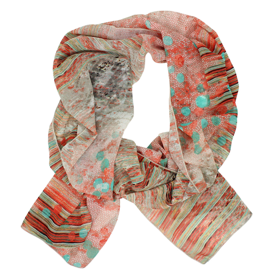 Chiffon Poly Scarf in Orange and Teal