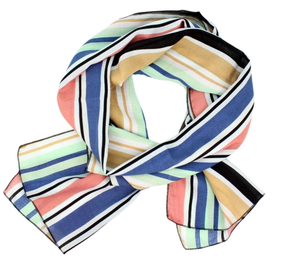 Rayon Scarf in Mauve Blue and Mint Stripe