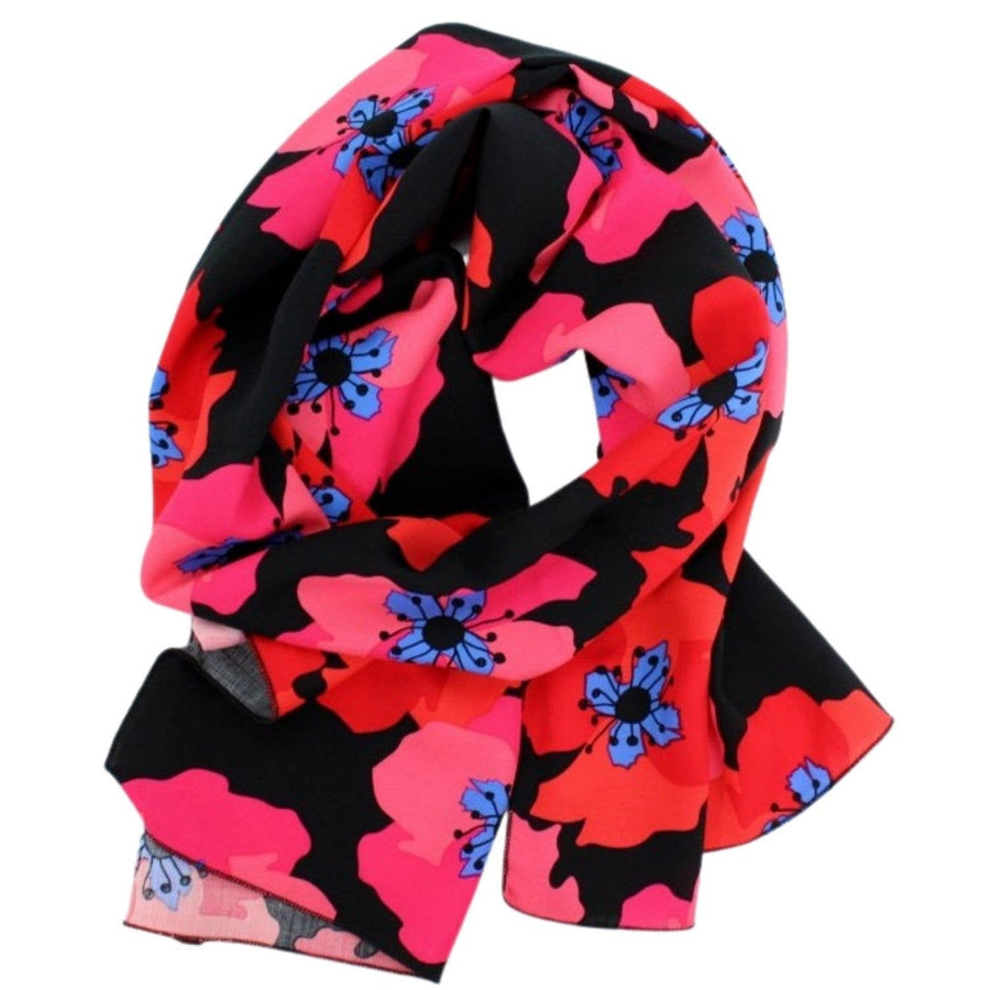 Rayon Scarf in Red and Blue Poppies