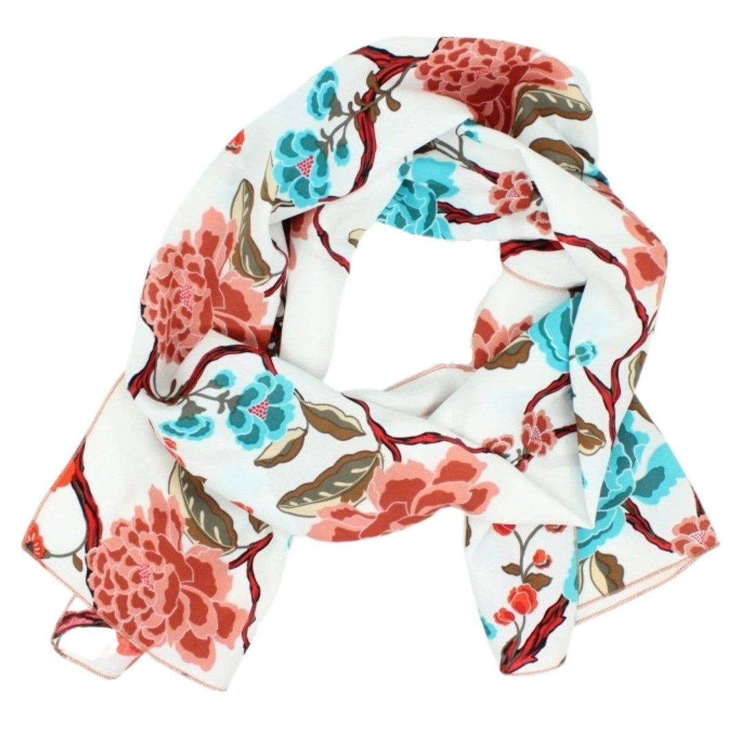Rayon Scarf in Teal and Peach Floral Branch