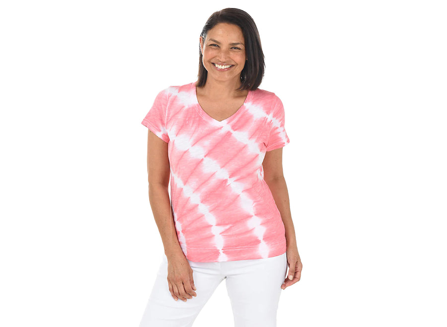 Tie Dye Slub V-Neck in Guava