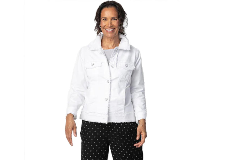 Stretch Canvas Jean Jacket in White