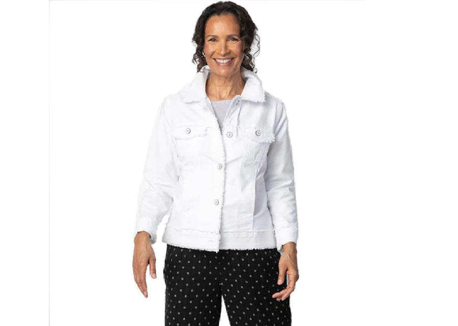 Stretch Canvas Jean Jacket in White