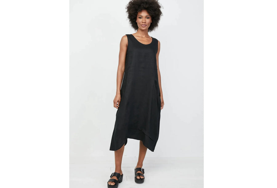 Linen Overlay Black Tank Dress