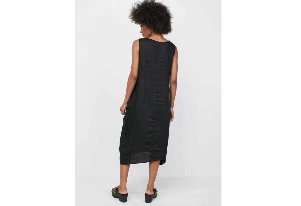 Linen Overlay Black Tank Dress