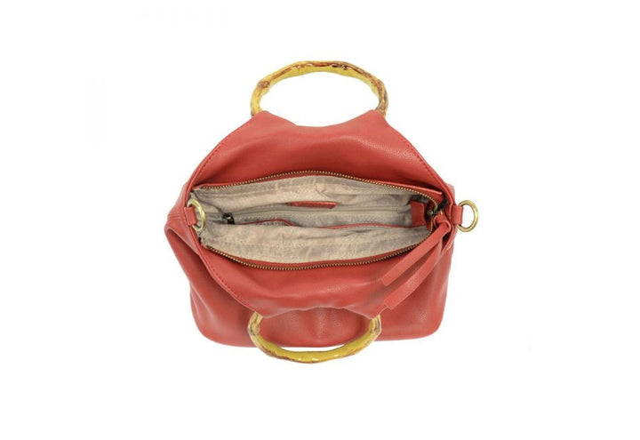 Red Natalie Pouf Bag with Bamboo Handle